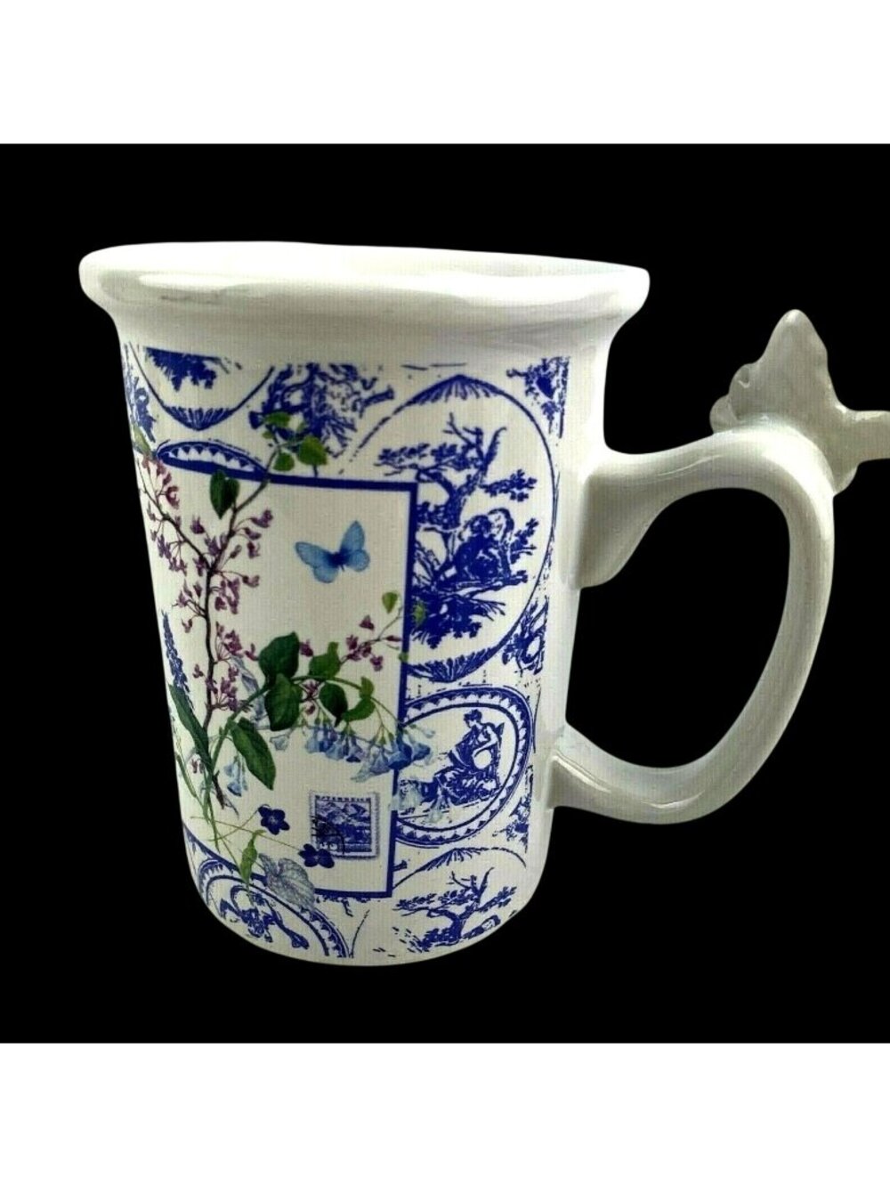 Hallmark Houston Harvest Set of 4 Coffee Mugs Floral Butterfly Handles Cottage